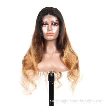 Hot Sale T1B/27 Honey Blonde Piano Color Lace Front Human Hair Wigs,180% Transparent Highlight Long Ombre Wig Vendors